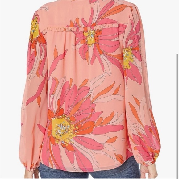 Trina Turk Watson Floral V Neck Blouse Small Long Sleeve Pink - Picture 7 of 11
